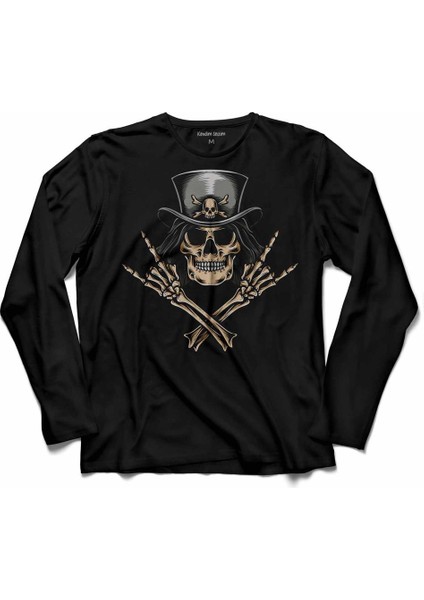 Skull Korsan Kuru Kafa Rock Zafer Işareti Metallıca Uzun Kollu Tişört Baskılı Çocuk T-Shirt