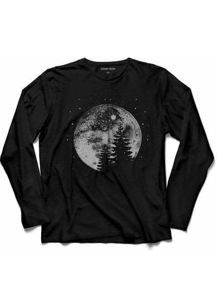 Ay Işığı Krateri Moon Ağaç Cosmos Evren Uzun Kollu Tişört Baskılı Çocuk T-Shirt