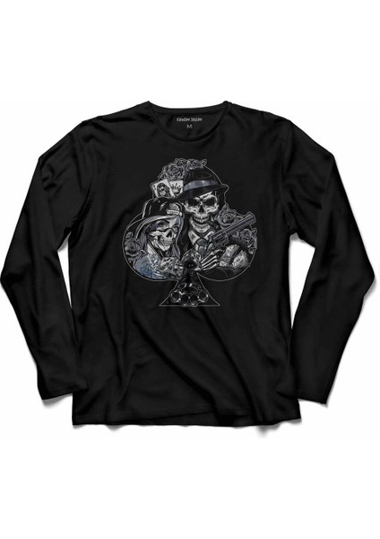 Skull Kuru Kafa Kulaklık Listen To Music Uzun Kollu Tişört Baskılı Çocuk T-Shirt
