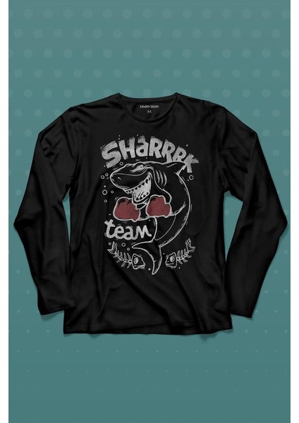 Shark Team Köpek Balığı Boks Fight Dövüşü Uzun Kollu Tişört Baskılı Çocuk T-Shirt