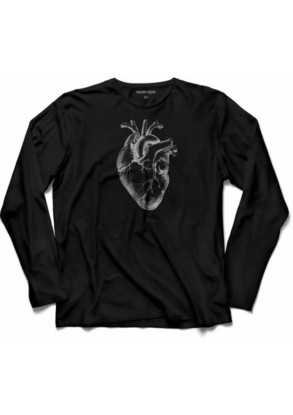 Real Gerçek Kalp Silüet Çizim Organlarımız Damar Aort Uzun Kollu Tişört Baskılı Çocuk T-Shirt