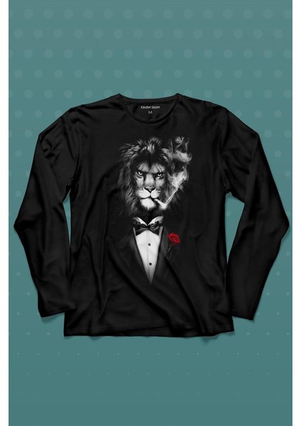 Sigara Içen King Suit Aslan Kafası Uzun Kollu Tişört Baskılı Çocuk T-Shirt