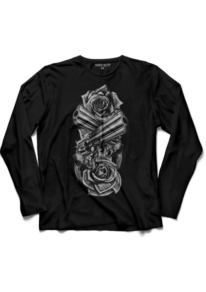 Smith Wesson Revolver Gungs Tabanca Gül Beyaz Uzun Kollu Tişört Baskılı Çocuk T-Shirt