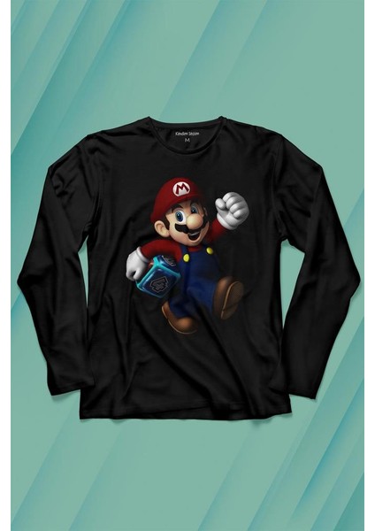 Yeni Süper Mario Bros Mario Uzun Kollu Tişört Baskılı Çocuk T-Shirt