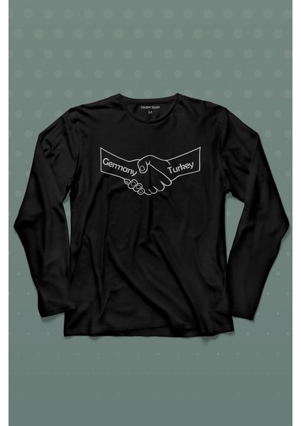 Ülke Dostluk Türkiye Almanya Friends El Tokalaşma Uzun Kollu Tişört Baskılı Çocuk T-Shirt