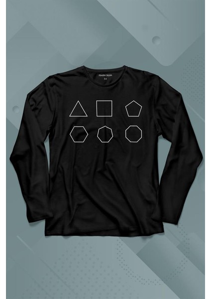 Geometri Çokgenler Üçgen Beşgen Altıgen Sekizgen Uzun Kollu Tişört Baskılı Çocuk T-Shirt