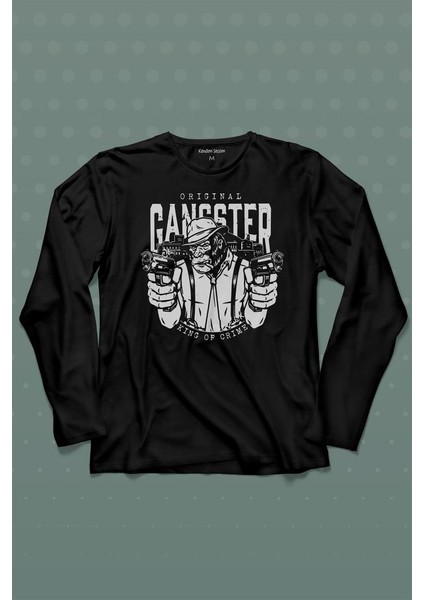 Smoking Gorilla Sigara Içen Katil Maymun Ganster Mafya Uzun Kollu Tişört Baskılı Çocuk T-Shirt