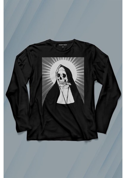Skull Rahibe Kuru Kafa Gothic Dark Uzun Kollu Tişört Baskılı Çocuk T-Shirt