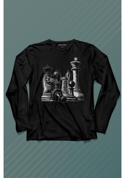 Chess Satranç Taşları Fil At Kale Vezir Santranç Uzun Kollu Tişört Baskılı Çocuk T-Shirt