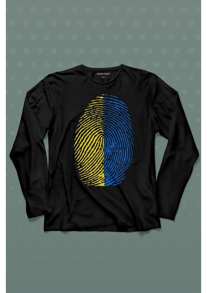 Fenerbahçe Sarı Lacivert Parmak Izi Uzun Kollu Tişört Baskılı Çocuk T-Shirt
