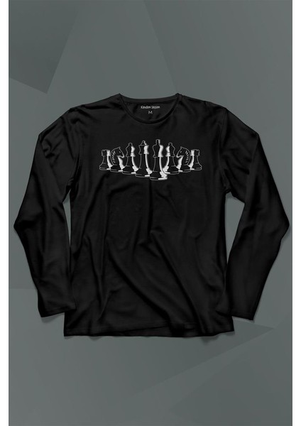 Satranç Taşları Takımı Şah Vezir Fil Kale Santranç Uzun Kollu Tişört Baskılı Çocuk T-Shirt