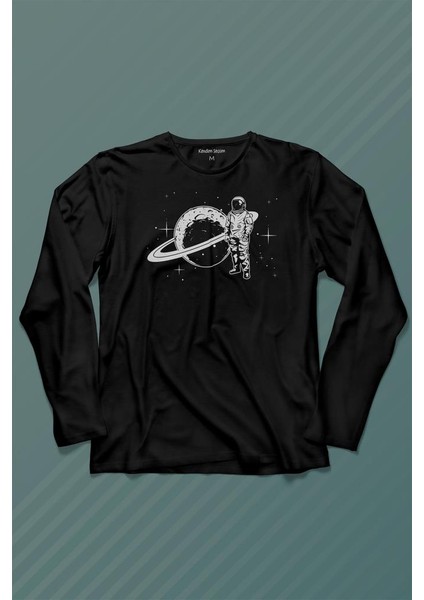Astronot Satürn Halkaları Uzay Cosmos Galaksi Uzun Kollu Tişört Baskılı Çocuk T-Shirt