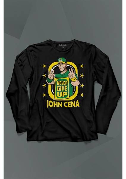 John Cena Wwe Logo Never Give Up Amerikan Güreşi Uzun Kollu Tişört Baskılı Çocuk T-Shirt