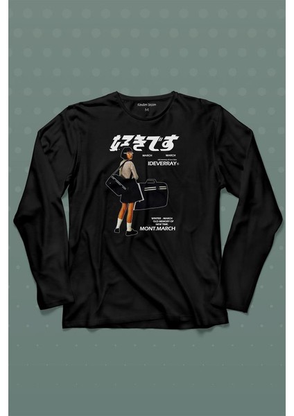 Hip Hop Harajuku Kanji Japon Kız Japan Girl Uzun Kollu Tişört Baskılı Çocuk T-Shirt