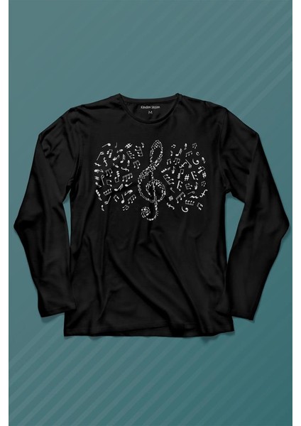 Sol Anahtarı Notalar Müzik Notası Enstrüman Konservatuar Uzun Kollu Tişört Baskılı Çocuk T-Shirt