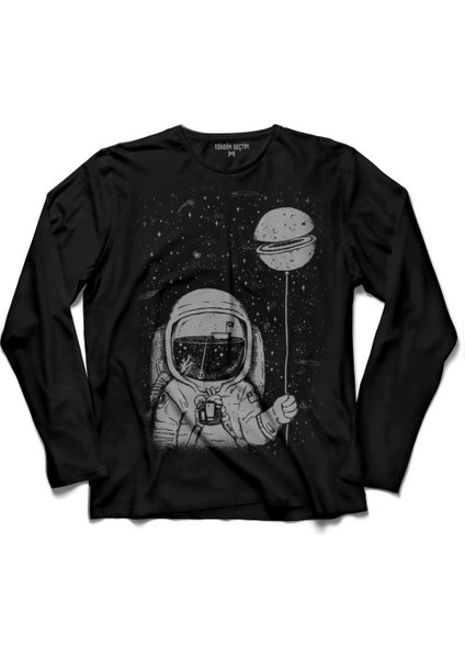 Astronot Uzay Cosmos Ay Dünya Gezegen Galaksi 3 Uzun Kollu Tişört Baskılı Çocuk T-Shirt