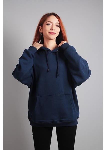 Oversize Pure Hoodie Lacivert