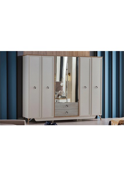 Valencia 6 Kapılı Gardırop Krem