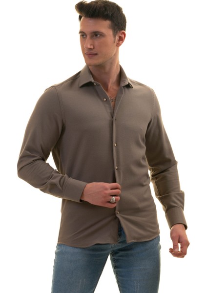 Vizon Kahve Gri Doğal Kışlık Keten Karton Kutulu Slim Fit Uzun Kol Erkek Gömlek fiyatları