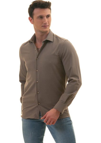 Vizon Kahve Gri Doğal Kışlık Keten Karton Kutulu Slim Fit Uzun Kol Erkek Gömlek modelleri