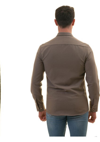Vizon Kahve Gri Doğal Kışlık Keten Karton Kutulu Slim Fit Uzun Kol Erkek Gömlek fırsatları