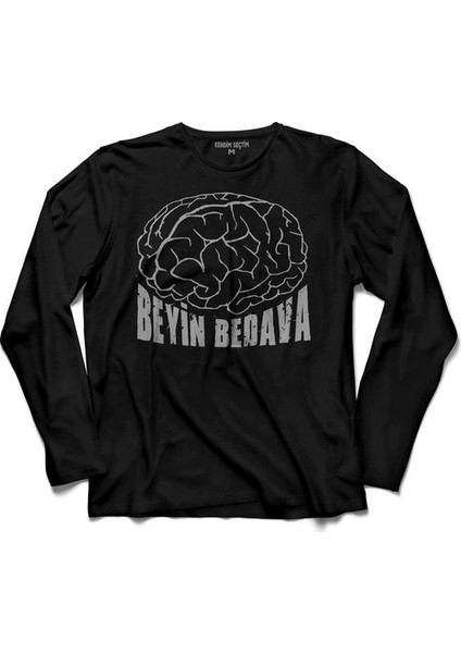 Beyin Bedava Attım Hafızaya Okul Ders Sınav Uzun Kollu Tişört Baskılı Çocuk T-Shirt