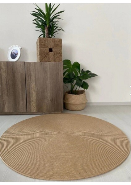 Yuvarlak Dekoratif Jüt Hasır El Örgüsü Halı Kilim Paspas