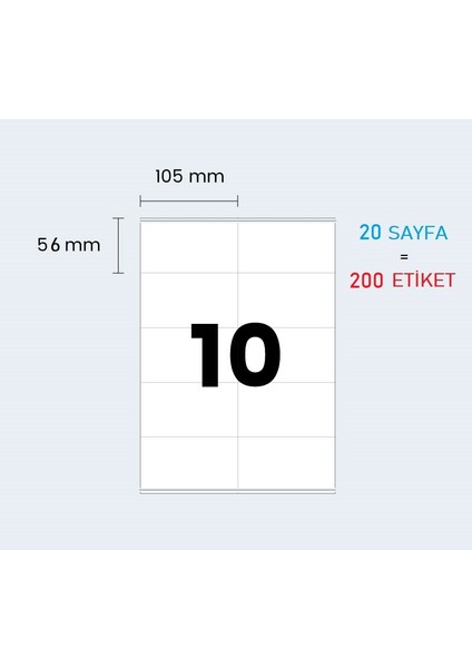 ETKİN ETİKET 20 SAYFA ETK-10 HAZIR A4 ETİKET - HAZIR ETİKET - 105*56mm - 20 SAYFA = 200 ETİKET