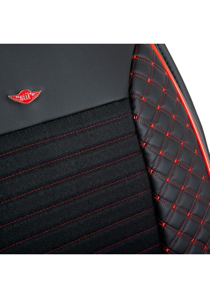 Seat Ateca Uyumlu Lüks Deri Oto Koltuk Kılıfı Ön/arka Set Elit Siyah-Kırmızı