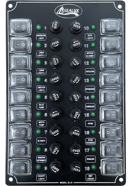 Kartal Marin Sealux 18 Anahtarlı Switch Panel 12-24v Sigorta Paneli148X230 mm