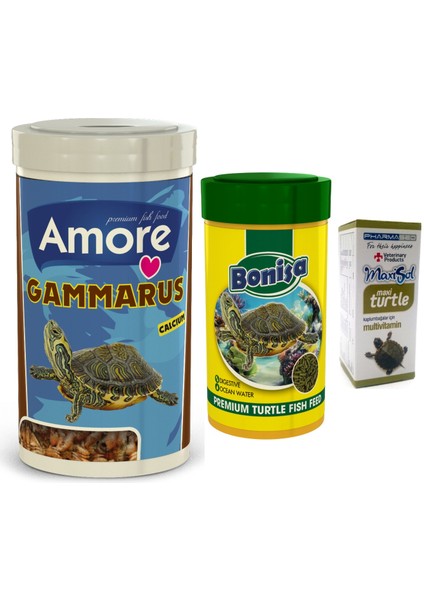 Gammarus Turtle Kaplumbağa Yemi 1000ML ve 250ML Turtle Sticks Bonisa ve Multivitamin
