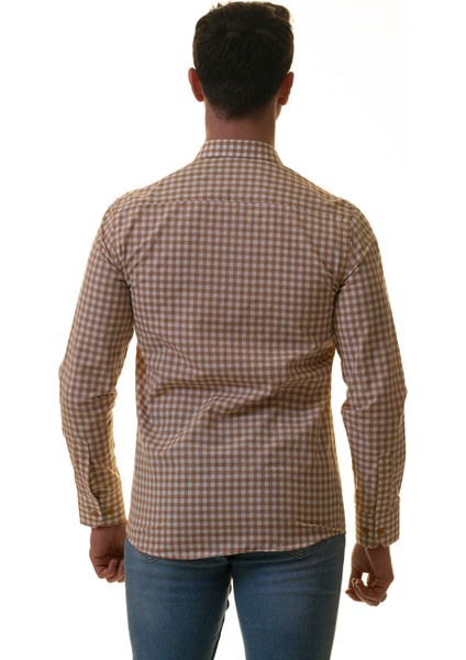 Hardal Sarısı Pötikareli Karton Kutulu Slim Fit Uzun Kol Erkek Gömlek fırsatları