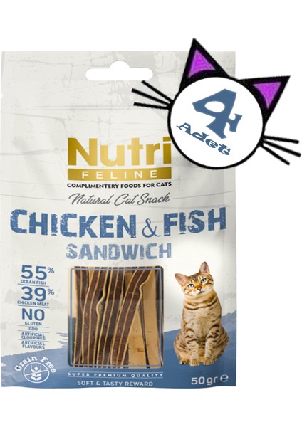 Tahılsız 50GR Kedi Ödülü Tavuk ve Balık Etli Sandvic 4ADET
