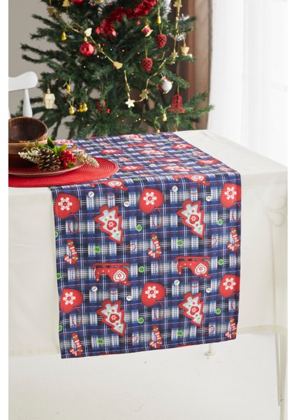 Lacivert Kızaklı Yılbaşı Christmas Runner