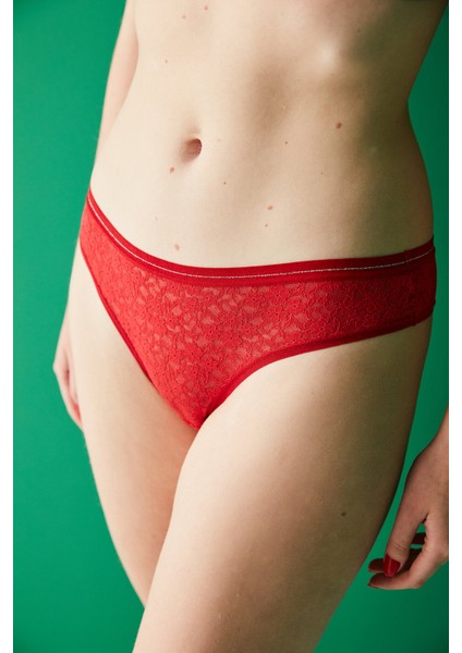 Kırmızı Sim Detaylı Brazilian Külot