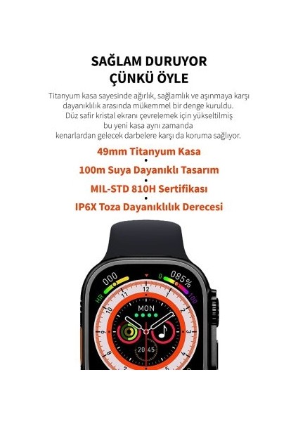 Watch 8 Ultra Pro 49MM Gri Akllı Saat Erkek+Kadın Xiaomi Iphone Uyumlu Kol Saati Nfc Sesli Görüşme fiyatları