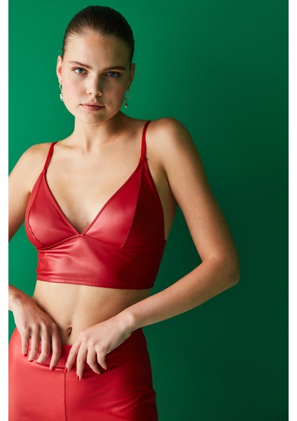 Kırmızı Leather Triangle Croplet