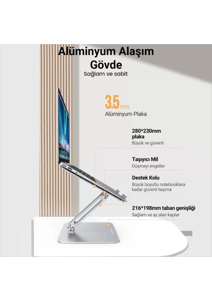 Yükseklik ve Açı Ayarlı Alüminyum Tablet Notebook Standı