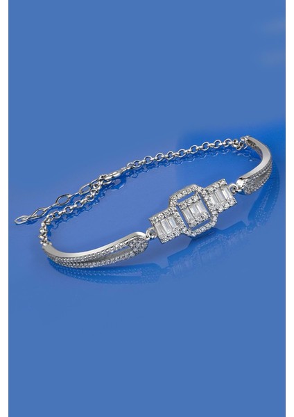 Trapez Taşlı Baget Gümüş Bileklik