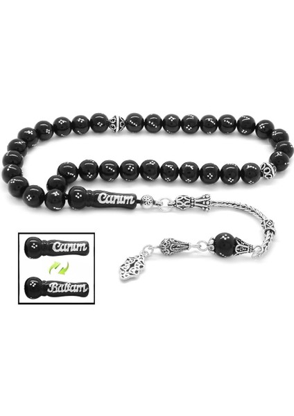 925 Ayar Gümüş Püsküllü İmamesi Gümüş Canım Babam Yazılı Küre Kesim Rus Oltu Tesbih