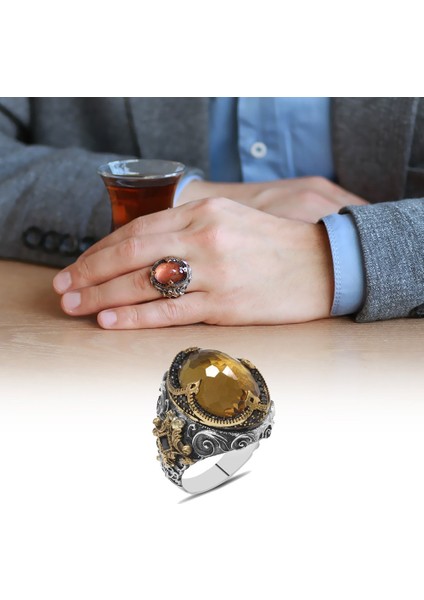 Faset Zultanit Taşlı Kral Tacı Tasarım 925 Ayar Gümüş Erkek Yüzük