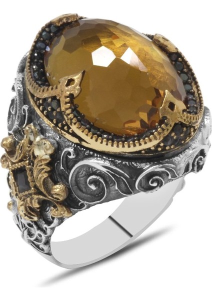 Faset Zultanit Taşlı Kral Tacı Tasarım 925 Ayar Gümüş Erkek Yüzük modelleri