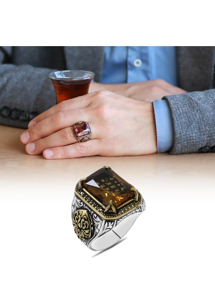 Baget Kesim Zultanit Taşlı Yanları Gotik Süslemeli 925 Ayar Gümüş Erkek Yüzük fiyatları