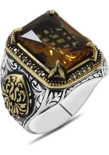 Baget Kesim Zultanit Taşlı Yanları Gotik Süslemeli 925 Ayar Gümüş Erkek Yüzük modelleri