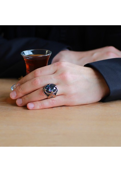 Faset Mistik Taşlı Kral Tacı Tasarım 925 Ayar Gümüş Erkek Yüzük fiyatları