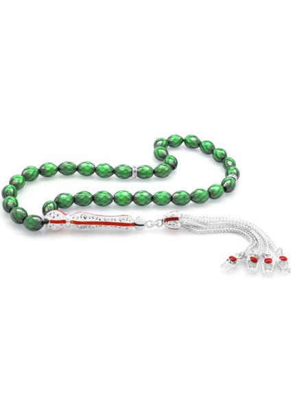 Alpaka Püsküllü Kırmızı Mineli Arpa Kesim His Taşı Tesbih fiyatları