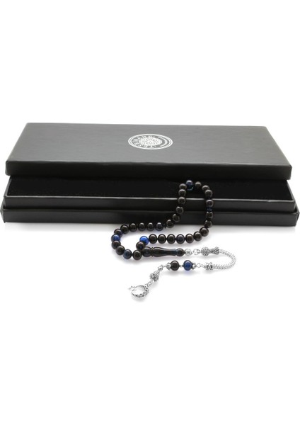 Kararmaz Metal Ayyıldız Püsküllü Küre Kesim Mavi-Siyah Sıkma Kehribar Tesbih fiyatları