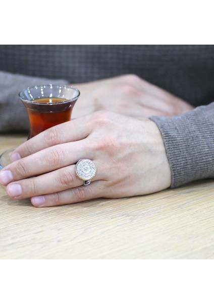 Üzerine Hüsn-I Hat Ayetel Kürsi Yazılı Minimal Tasarım 925 Ayar Gümüş Erkek Yüzük fiyatları
