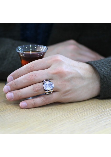 Beyaz Baget Taşlı Avangarde Tasarım 925 Ayar Gümüş Şah Cihan Yüzüğü fiyatları