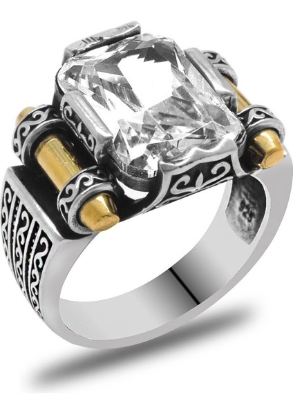 Beyaz Baget Taşlı Avangarde Tasarım 925 Ayar Gümüş Şah Cihan Yüzüğü modelleri